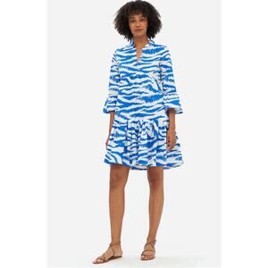 OLIPHANT Blue zebra bell-sleeve tiered mini dress Size Medium